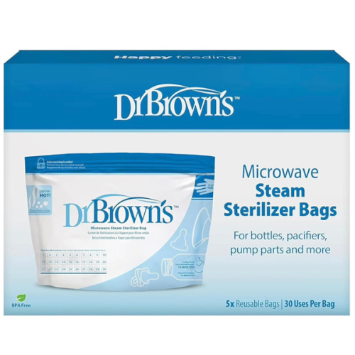 Dr. Brown's Microwave Steam Sterilizer Bags for Baby Bottles, Pacifiers, Pump Parts and Accessories, Travel Baby Bottle Sterilizer, 30 Uses per Bag, 5 Count (Pack of 1)