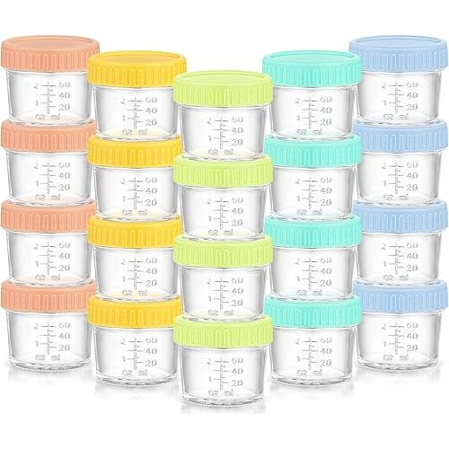20 Pack Glass Baby Food Containers, 4 Oz Glass Baby Food Storage Jars with Airtight Lids, Reusable Leak-Proof Baby Food Jars, Freezer Microwave Dishwasher Safe