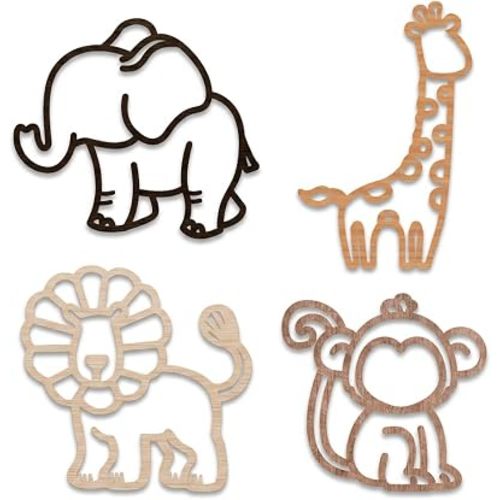 4 PCS Nursery Wall Decor Safari Animal Wooden Wall Art Sets for Kids Room