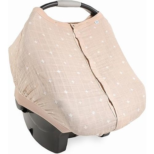 Little Unicorn Breathable Car Seat Canopy | Magnetic Closure Cover & Universal Fit | Protection & Privacy for Baby (Taupe Cross)