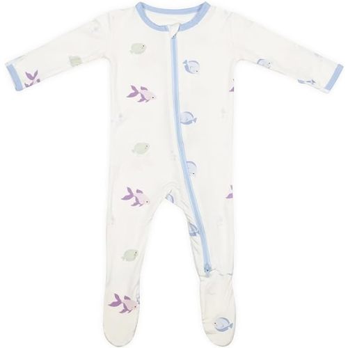 Soft Baby Bamboo Viscose Footie Pajamas, Zipper Closure, 0-24 Months - 9-12 Months - Blue Fish