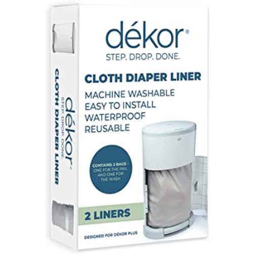 Dekor Cloth Diaper Liner | 2 Count | Gray | Perfect for Cloth Diapers | Just Step – Drop – Done | Quick & Easy to Replace | Fits the Dekor Plus Hands-Free Diaper Pail | Machine Washable