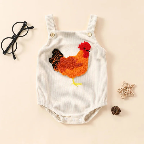 Baby Embroidered Chicken Corduroy Bodysuit
