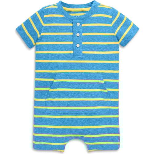 Baby Heathered Henley Shortie In Stripe, Cornflower Banana Stripe - Primary | Maisonette