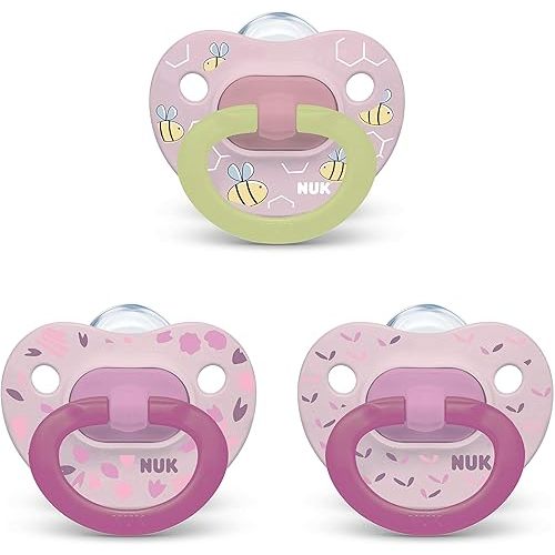 NUK Orthodontic Pacifier Value Pack, Girl, 0-6 Months (Pack of 3)