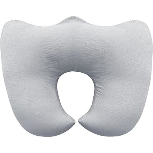 Muslin Nursing Pillow for Breastfeeding, 100% Cotton Cover Original Plus Size Breastfeeding Pillows for More Support for Mom and Baby, Removable Muslin Cover, Slate