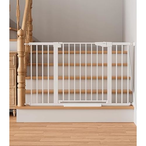 Cumbor 29.7"–51.5" Extra Wide Baby Gate for Stairs, Pressure-Mounted Dog Gates for Doorways & Hallways, Auto-Close Walk-Through, No-Trip Design, Child Proof Safety, Dog/Pet Gate for Indoor Use, White