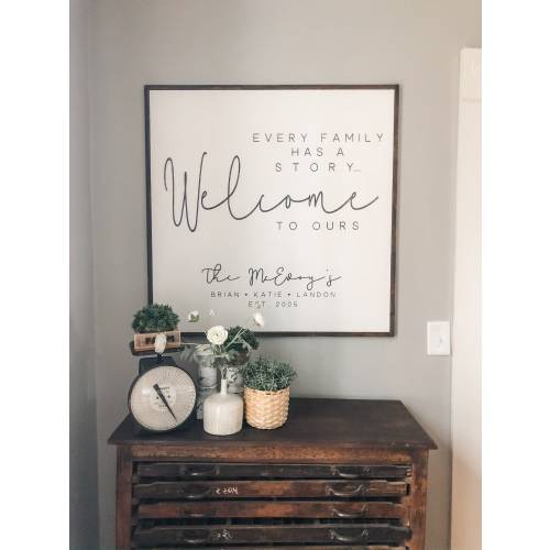 Every Family Has a Story Welcome to Ours- Established Sign- Last Name Sign- Personalized Home Decor- Welcome Sign- Home Decor- Large Art