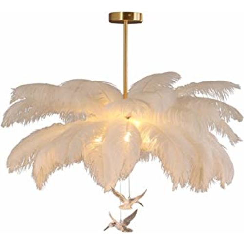 BOKT Modern Feather Chandelier 5 Light Nordic Modern Ceiling Pendant Light Fixture Elegant Beautiful Bird Pendant Light Romantic Mounted Lighting Fixture for Restaurant Bedroom