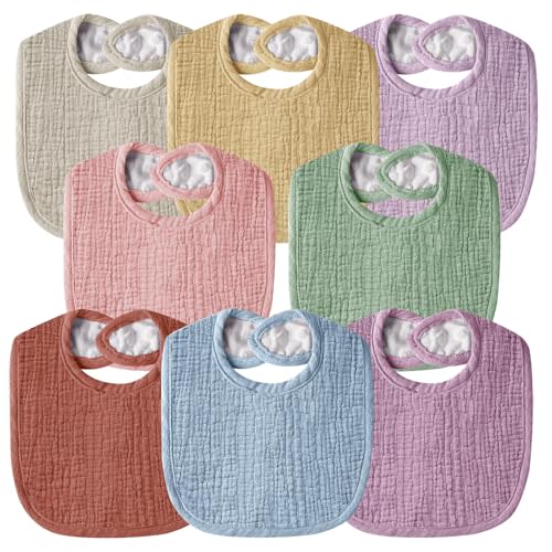 Wrrernsin Muslin Baby Bibs for Unisex Boys Girls, Cotton Drool Bibs, Adjustable Newborn Bibs for Drooling and Teething
