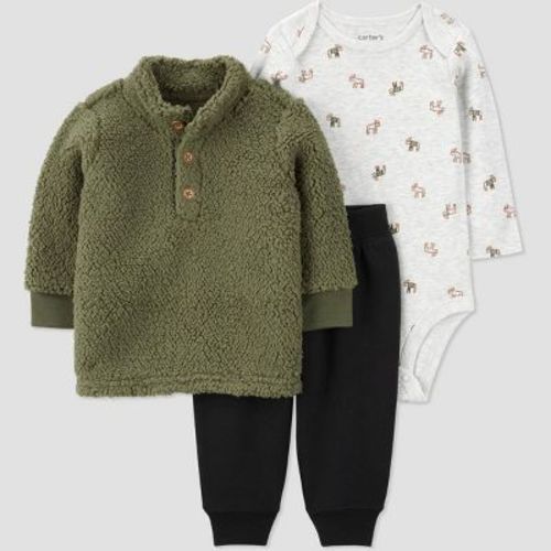 Carter's Just One You®️ Baby Boys' Moose 3pc Top & Bottom Set - Green/gray 18m