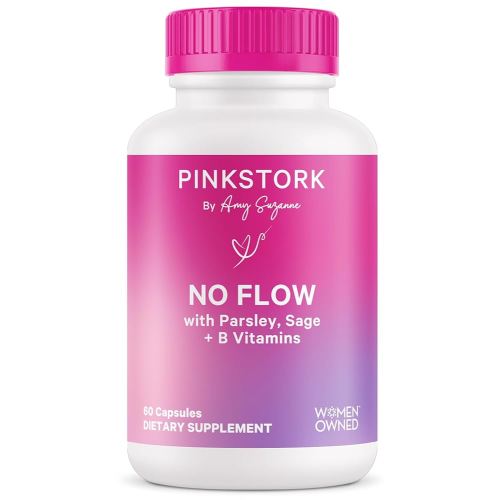 Pink Stork No Flow: Dry Up Breast Milk Supply with Sage, Parsley, and B Vitamins, Postpartum Essentials for Women to Stop Breastfeeding and Decrease Milk Production, 60 Capsules