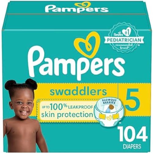 Pampers Baby Diapers - Swaddlers - Size 5, 104 Count, Ultra Absorbent Disposable Infant Diaper
