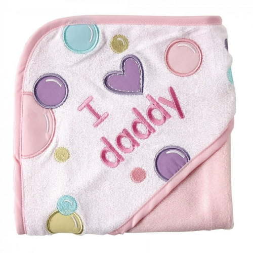 Luvable Friends Infant Newborn Baby Girl Bath Hooded Towel, Pink Dad, One Size