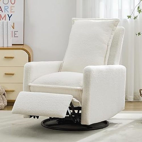 FANYE Modern Living Room Lounge Reclining Chair Boucle Upholstered Glider Rocker Recliner Manual Adjustable Armchair with Footrest Pedal for Bedroom/Office Home Theater