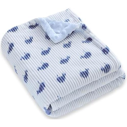 BORITAR Baby Blankets for Boys Girls, Super Soft Corduroy Toddler Blankets with Blue Whale Pattern and Double Dotted Fleece Backing for Infant Newborn Nursery Bed Blankets, 30 x 40 Inch