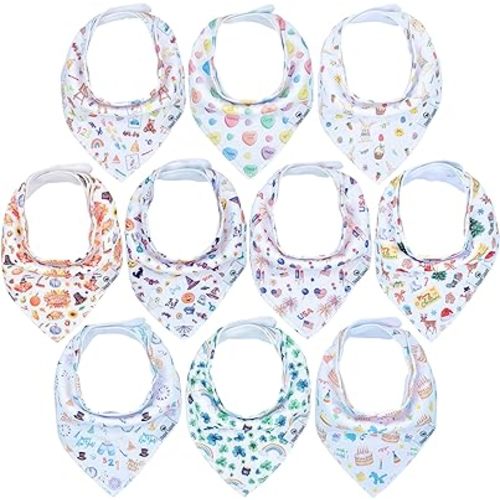 DiaperSquad's 10-Pack Baby Bibs for Drooling and Teething, Bibs for Boys, Baby Girl - Solid Cotton Baby Drool Bibs