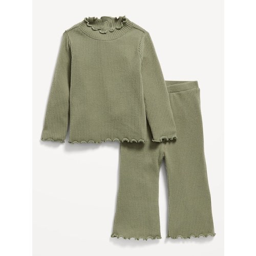 Plush Ribbed Long-Sleeve Top and Flare Pants Set for Baby