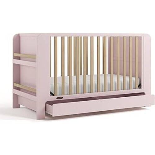 Graco Read-with-Me 4-in-1 Convertible Crib with Drawer (Blush with Driftwood) - GREENGUARD Gold Certified Converts to Toddler Bed, Daybed, and Functional Bookshelves