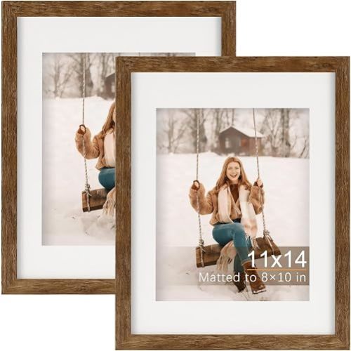 11x14 Picture Frames with 8x10 Mat Set of 2, Rustic Brown