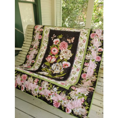 Pink & Black Flower Quilt 39″ x 64″