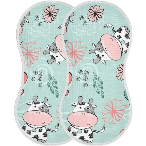 Kigai Cow Muslin Baby Burp Cloths, Large Absorbent Cotton Muslin Burp Cloths Set of 1, Washcloths, Face Towel, Bibs for Newborn Boys Girls, 11 x22 Inch