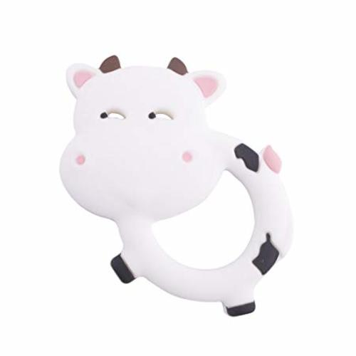Baby Silicone Teether Infant Teething Toys Pendant BPA Free Can Chew Cow Textures Sensory Point Teething Accessories -White - Xc-ssp020