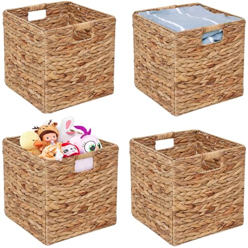 JGJCYO9 Storage Baskets Wicker Cube Baskets Foldable Handwoven Water Hyacinth Laundry Organizer,Cube Storage Baskets,Set of 4 pcs Baskets-11x11x11inch