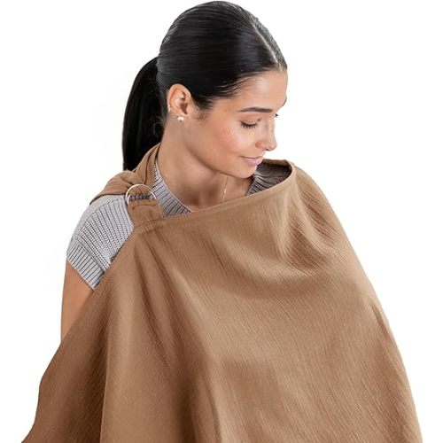 Comfy Cubs Nursing Cover for Baby Breastfeeding - 100% Muslin Cotton, Soft & Breathable Cotton, Breastfeeding Pumping Cover for Mom, with Rigid Hoop - Privacy Unisex Lightweight Covers Wrap (Cedar)