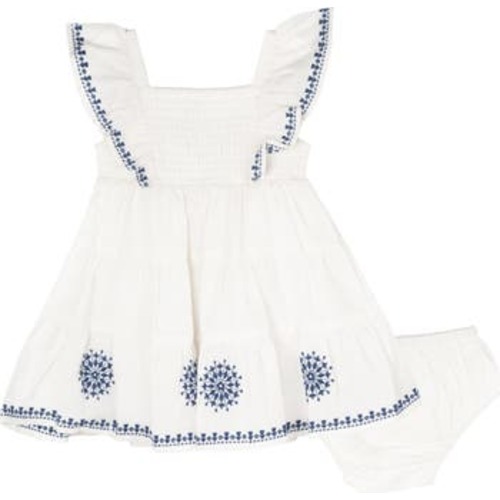 Embroidered Ruffle Sleeve Dress & Bloomers Set
