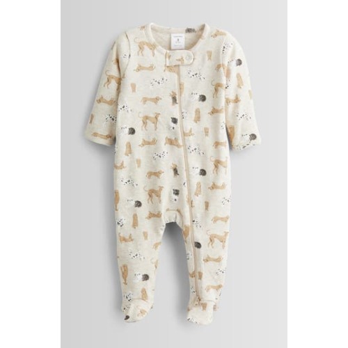 Print Zip Cotton Footie, Newborn