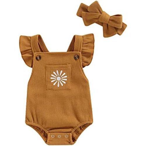 Hnyenmcko Newborn Baby Boy Girls Clothes Infant Rainbow Romper Waffle Ruffled Sleeveless Backless Bodysuit Jumpsuit Outfit