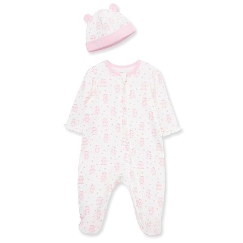 Little Me Clothes for Baby Girls 100% Cotton Scratch-Free Tag Footed One-Piece Romper and Hat Sleeper Set Preemie to 9 Months
