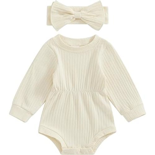 Newborn Baby Girl Clothes Solid Color Ribbed Romper Long Sleeve Onesie Jumpsuit Infant Girl Fall Winter Outfits