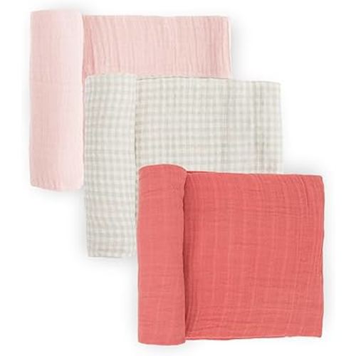Little Unicorn Muslin Swaddle Blanket for Newborns & Infants | Soft & Breathable Fabric | Set of 3 Baby Blankets for Swaddling, Nursing, Shower Gifts (Light Pink)