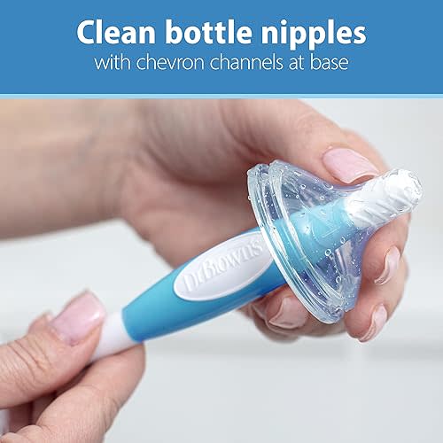 Dr. Brown's Reusable Sponge Baby Bottle Cleaning Brush with Suction Cup Stand & Natural Flow Reusable Baby Bottle Vent System and Reservoir Cleaning Bristle Brush