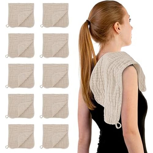 HIPHOP PANDA Muslin Burp Cloths, 10 Pack - Large 20" X10" - Ultra Absorbent and Soft 100% Cotton Baby Essentials Drool Rags and Messes for Newborn - Colorful Designs for Boy Girl, Sand