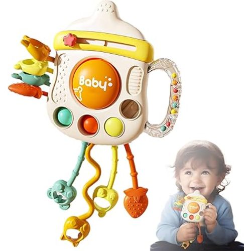 Montessori Baby Sensory Toys for 6-12 Months, Silicone Pull String Teething Toy, Infant Fidget Travel Toys, Airplane Travel Essentials, Newborn Baby Christmas & Birthday Gift for Babies