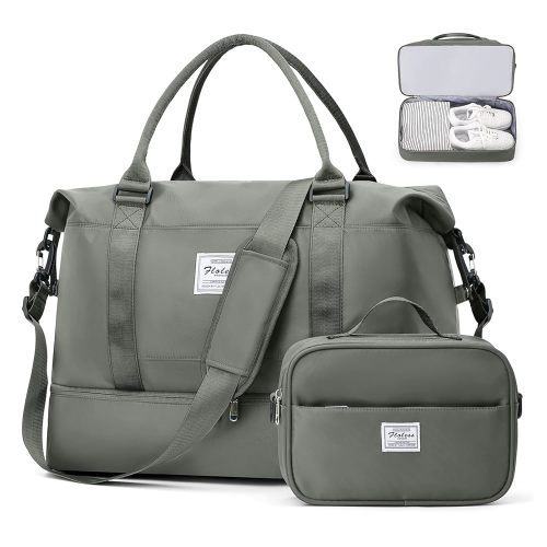 Weekender Bags for Women, Travel Duffel Bags with Shoe Compartment,Personal Item Travel Bag for Airlines, Carry on Overnight Tote Bag for women with Toiletry Bag, Olive Green