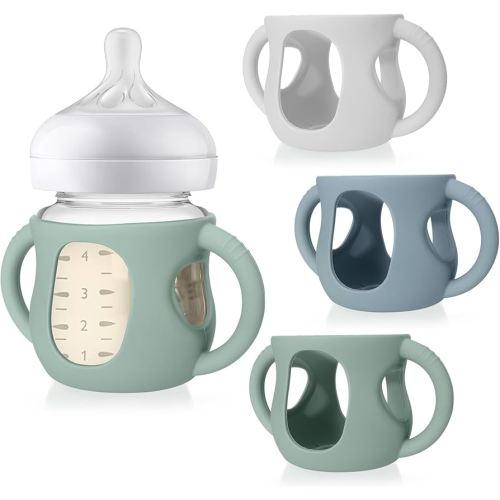 Juome Silicone Sleeves with Handles for Avent Natural Glass Baby Bottle - 3 Pack Anti Breakage Baby Bottles Holder, Compatible with Philips Avent Anti Colic Baby Bottles 4 oz