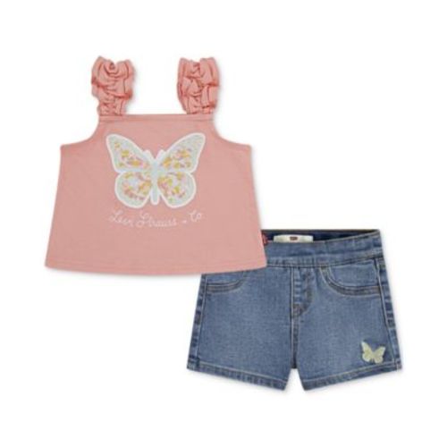 Baby Girls Ruffle Strap Butterfly Tank Top & Shorts, 2 Piece Set
