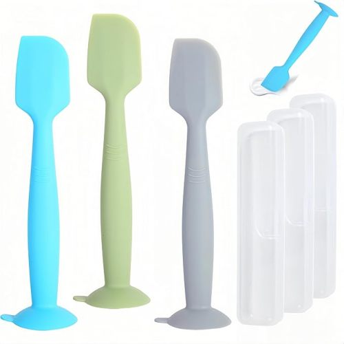 Butt Spatula Baby Diaper Cream spatula 3 Pcs with 3 Storage case,Soft Silicone Diaper Cream Applicator Bum Butt Paste spatulas Brush with Suction Base,Large diaper Rash cream Applicator