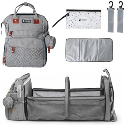 Inclusive LittleOnes Baby Diaper Bag Backpack with Changing Station, Large Capacity, USB Port, Pacifier Case, Mosquito Net & Wipes Bag Stylish Travel Bag for Boys, Girls, Moms & Dads, Shower Gift