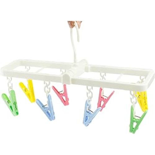 EIKS Laundry Hanger Drying Rack with 8 Clips for Towels, Bras, Baby Clothes, Gloves, Portable & Foldable & Compact Size for Travel
