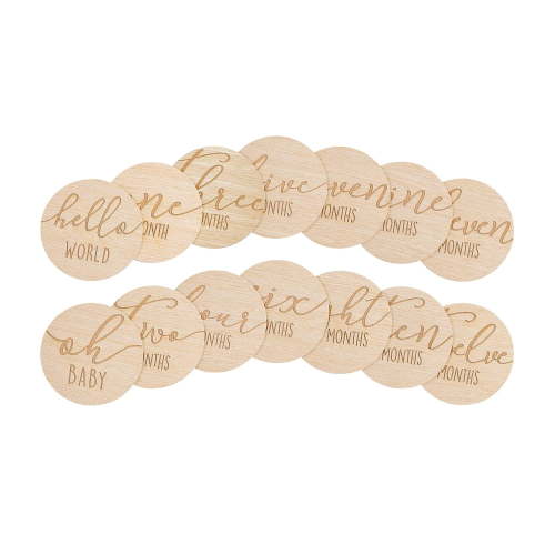 Wooden Monthly Milestone Photo Cards - 6 Double-Sided Engraved Discs for Baby Announcement and Milestones, Holiday Baby Photos, Gender-Neutral Photo Props for Newborn Boy and Girl, Bass Wood
