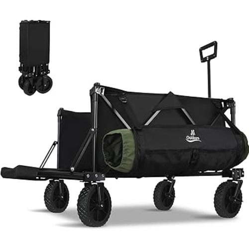 ANJ Outdoors Wagon Carts Foldable with All Terrain Wheels, Double Brakes and Extending Tailgate | Collapsible Wagon Grocery Cart on Wheels | Utility Wagon for Camping, Garden, Beach, Lounge and Sports