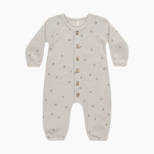 Quincy Mae Waffle Long Sleeve Jumpsuit - Fog, 3-6 M