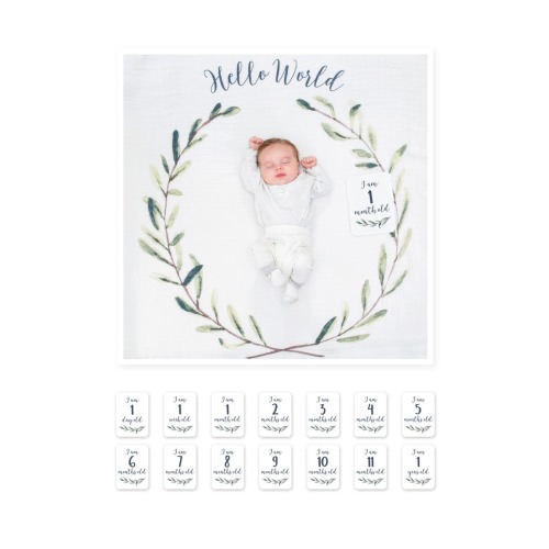 Baby's First Year Hello World Muslin Blanket & Milestone Card Set