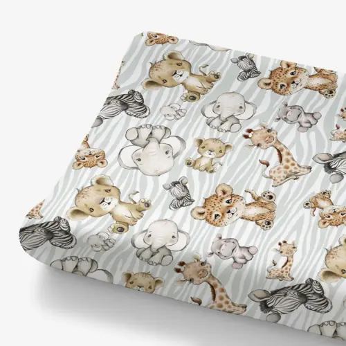 HawSkgFub African Safari Jungle Animals Changing Pad Cover Baby Girls Boys, Giraffe Elephant Leopard Lion Zebra Diaper Change Table Sheet, Soft Stretchy Safe Snug Fitted Changing Mat Fit 32"/34" x 16"