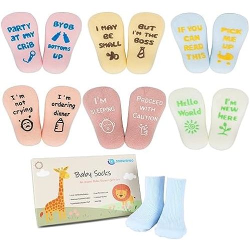 snawowo Funny Newborn Baby Socks with Grip, Cute Gender Neutral Gift for Baby Shower Registry Search, Non Slip Infant Socks